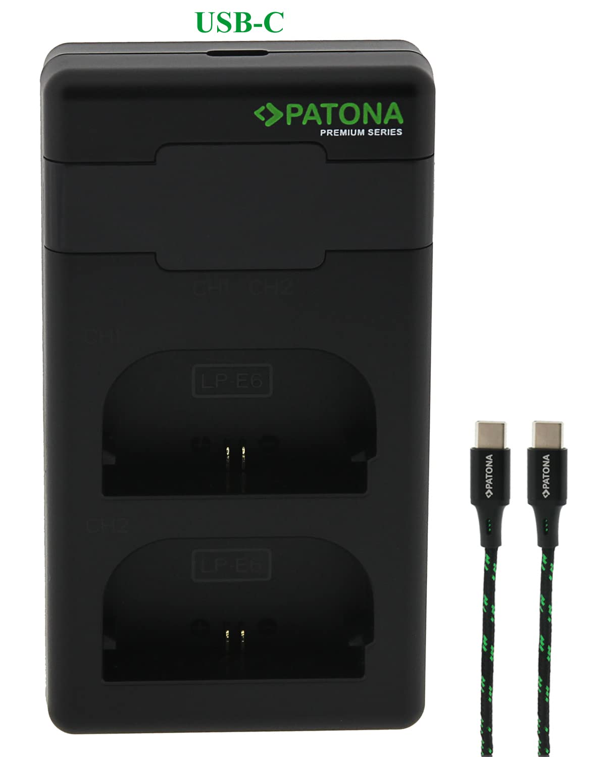 PATONA LP-E6NH LP-E6N LP-E6 Premium Caricabatterie PD-Performance (1500mA), Caricatore Dual LCD USB-C PD/QC capace, ricarica rapida con alimentatore 20W compatibile con Canon EOS R5 R6 R7 5D 6D XC10