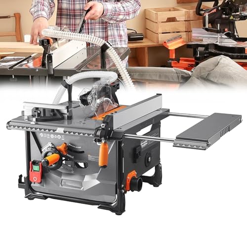 DPLWJPP Mini Sierra Circular de Mesa with Extendable Side Table Sierra de Mesa para Madera 98% Dust Collection Rate Adjustable Cutting Depth Angle 2000w with 216mm Saw Blade
