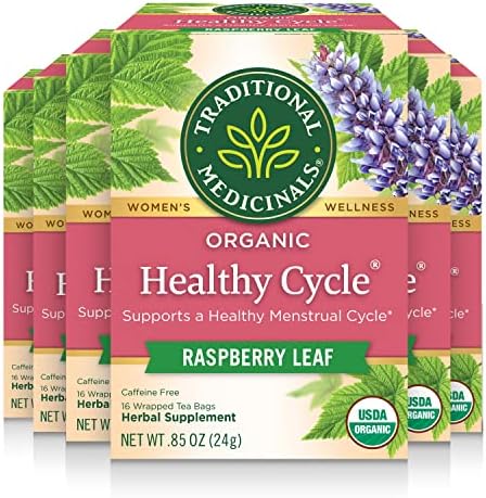 Traditional Medicinals Organic Healthy Cycle Raspberry Women's Tea, 16 Tea Bags (pack of 6)