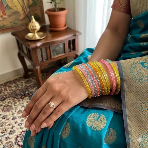 Image of JPS Plain and Glossy Finished Raindrop Glass Bangles Set for Women & Girls | Traditional Ethnic Chudi for Wedding, Party & Regular- Set of 12 Pcs of One Colour | Wedding Special