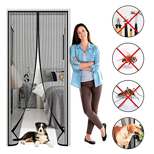 BEIKE Fliegengitter Tür Moskitonetz, Magnet Fliegengittertür Door-Mesh Fliegen Moskitovorhang Mit Magneten Vorhang Für Balkontür Wohnzimmer Schiebetür Terrassentür - 90 X 210cm,Black-120x210cm