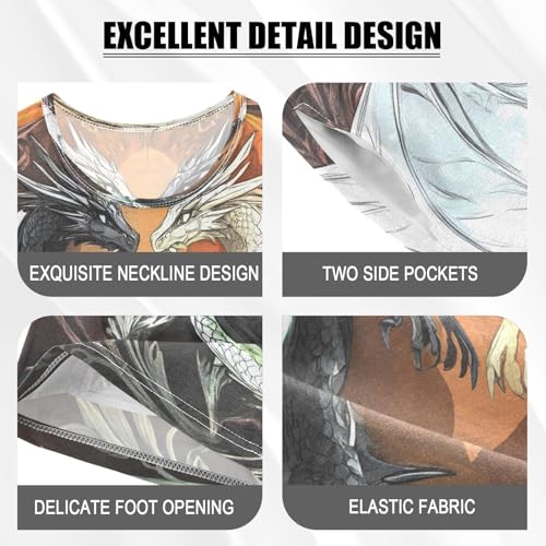 ALAZA Black White Dragon Pajamas Set Short Sleeve Cotton Sleepwear Summer Pjs 2 Piece 5-14Y4