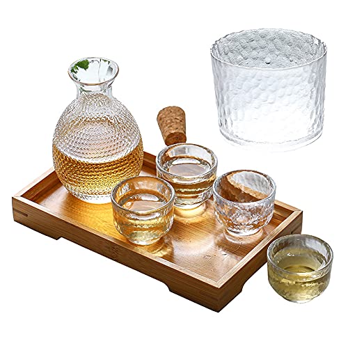 Buy Japanese Sake Set Glasses, Glass Hammer Pattern in Golden Trim, 1