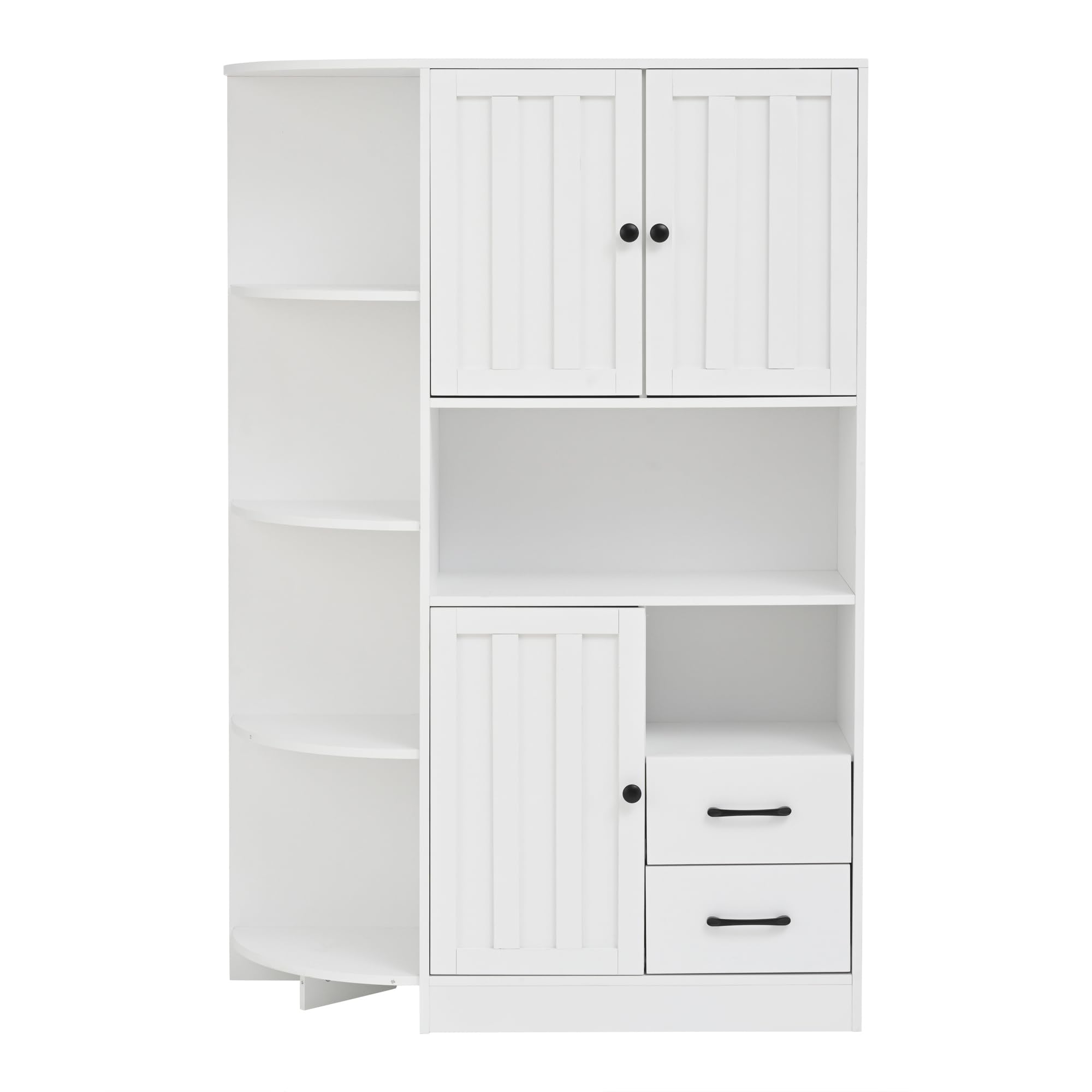 104x35x155cm Eckkleiderschränke, Wohnzimmervitrine mWohnzimmer-Bücherregale, Hochschränke und highboard mit insgesamt 14 Lagerbereichen,Weiß