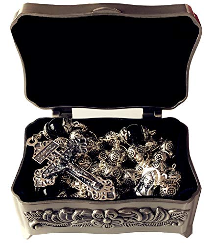 elegantmedical Rare Bali Sterling 925 Silver Beads Mens Womens Rosary Crucifix Cross Gift Necklace box case