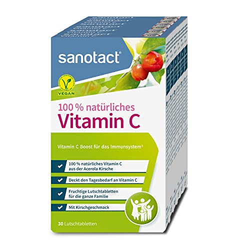 sanotact Vitamin C (6x30 Lutschtabletten) • Acerola Tabletten vegan • 100% natürliches für Kinder & Erwachsene • Hochdosiertes Vitamin C aus der Acerola-Kirsche