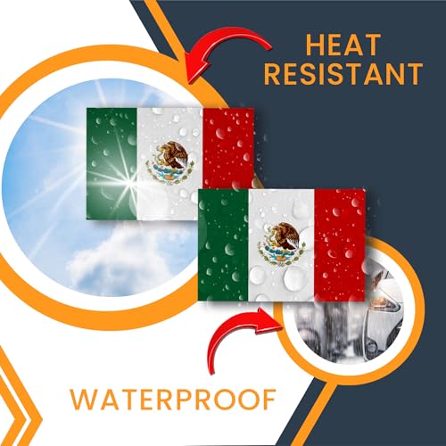 Image of Mexico Flag Decal Sticker - 2 Pack 3x5 Inch Vinyl Adhesive Decals for Cars, Trucks, Laptops, Toolboxes-UV Printed Weatherproof Mexican Flag Stickers, Made in USA