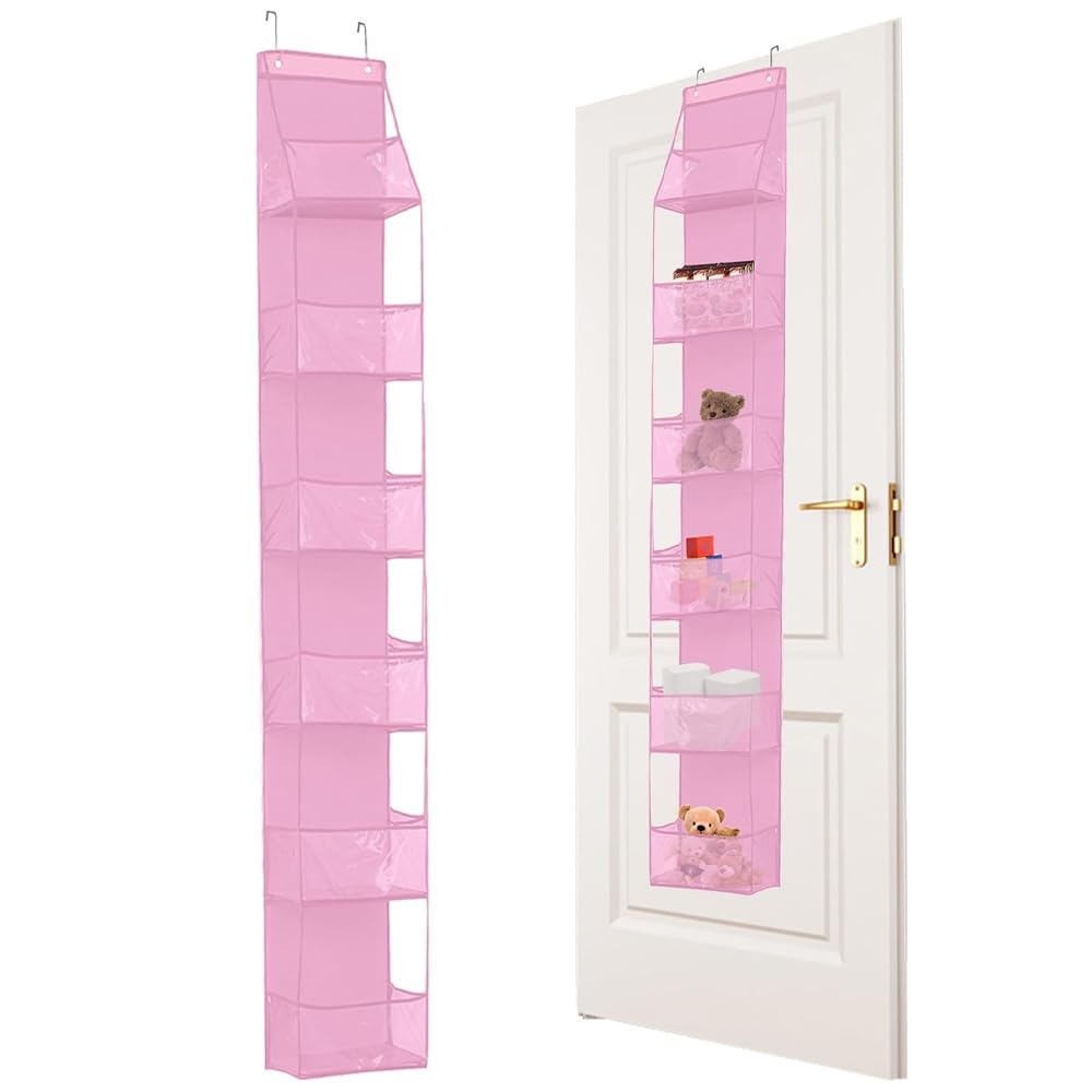 Hiuyavy Pink Over Door Storage Organiser, 6-Shelf Clear Window Pockets Organizer, Behind The Door Hanging Organizer, Bedroom Over The Door Organiser For Closet Nursery Bathroom Dorm(Pink)