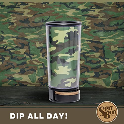 Woodland Camo By Spit Bud - The Ultimate Spittoon For Chew - Portable Dip & Snuff Cup With Lid, Pop Tab, Spill-Proof Funnel, Can Cutter & Holder - Fit In Cup Holders - Holds 8Oz - Made In Usa #TOP2