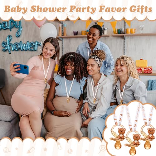 Image of Coume 60 Pcs Baby Shower Pacifiers Necklace Cute Bear Bottle Acrylic Pacifiers Necklaces for Baby Shower Games Guests Gender Reveal Party Favors Prize Decorations DIY (White,Brown,Elegant)