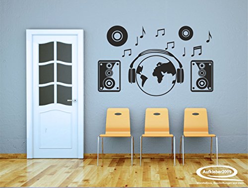 Aufkleber2009 Musique Monde comme Sticker Mural I Autocollant dans 27 Couleurs et Versch. Taille, Noir, ca. 147 x 90 cm (bxh)