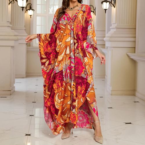 Robe caftan grande taille brique avec manches chauve-souris ultra fluides