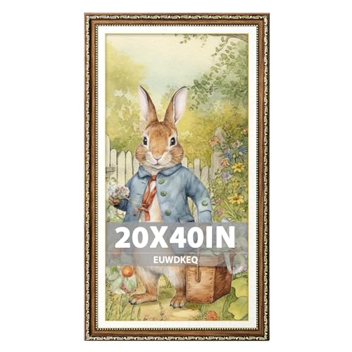 EUWDKEQ 20x40 Frame Vintage 20 x 40 Picture Frame Classic Ornate Embossed Decorative Poster Frame for Art Prints Posters Photos Home Wall Decor & Gallery Display Brown