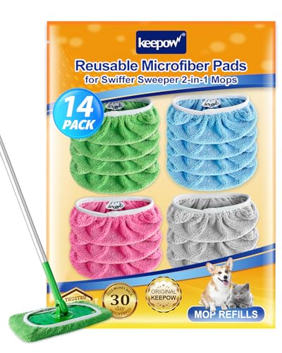 KEEPOW 14 sztuk ścierek podłogowych Swiffer wielokrotnego użytku, z workiem na pranie – do mopa Swiffer Sweeper, sortowane pod względem kolorystycznym, do higienicznego czyszczenia, idealne do