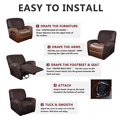 Image of ANARACHON Recliner Chair Covers Leather Like, 4 Pieces Recliner Cover for Recliner Chair, Soft Sofa Slipcover Furniture Protector Washable Sofa Cover for Pets Kids (Chocolate)