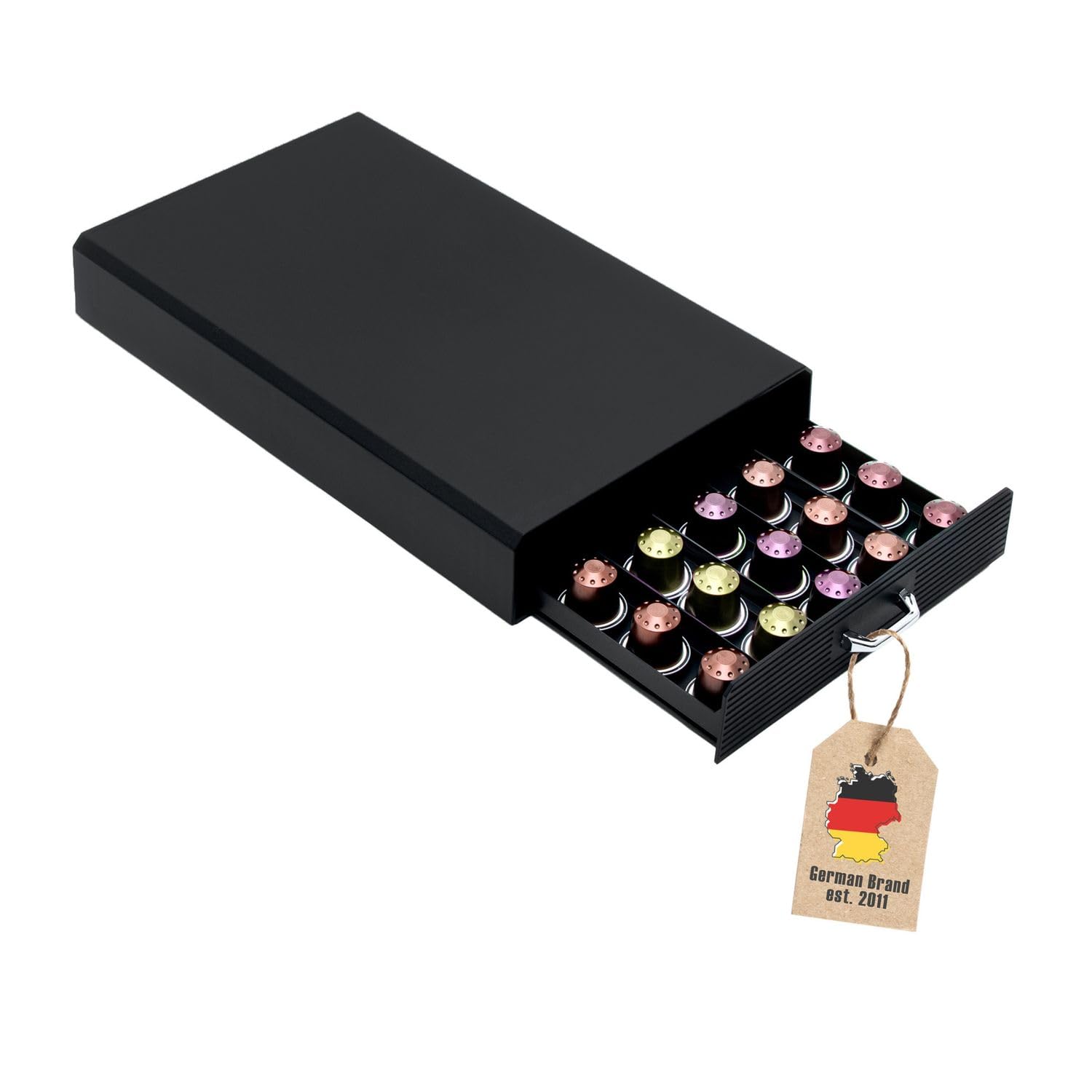 INTIRILIFE Cassetto portacapsule 50 Capsule di caffè- Compatibile con Le Capsule Nespresso -38.2 x 23.2 x 5,6 cm- Cassetto portacapsule Cassetto portacapsule in Nero Macchina per Capsule