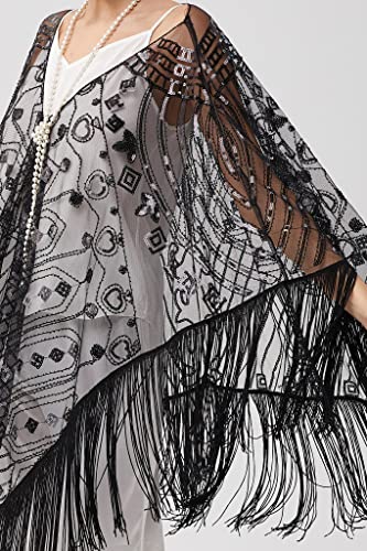 BABEYOND 1920s Sequin Beaded Shawl Wraps Fringed Evening Cape Scarf for Wedding3