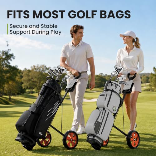Image of 2-Wheel Golf Pull Cart - Lightweight Foldable Golf Push Cart with Durable Steel Frame, Adjustable Web Straps, Compact Design for Walking Golfers