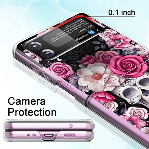 Z Flip 3 5G Rose Case For Samsung Galaxy Z Flip3 5G Phone Case For Women, Cute Skull Flower Design, Slim Flexible Silicone Bumper Shockproof Scratch-Resistant Protective Cover For Z Flip 3 5G (Rose) #TOP3