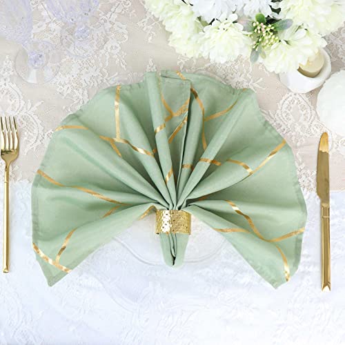 Efavormart 5 Pack | 20"X20" Modern Sage Green Polyester Linen Dinner Napkins With Gold Foil Geometric Pattern #TOP6