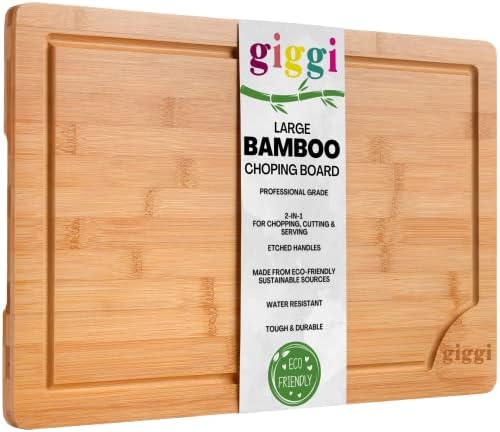 GIGGI Premium 2-in-1 Extra Large Wooden Chopping Board & Serving Tray - 44x30x2cm, Multi-Purpose Bamboo Cutting Board Block with Juice Groove for Carving Vegetables, Meat, Fruit, Bread & Cheese
