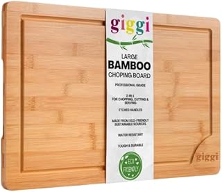 GIGGI Premium 2-in-1 Extra Large Wooden Chopping Board & Serving Tray - 44x30x2cm, Multi-Purpose Bamboo Cutting Board Block with Juice Groove for Carving Vegetables, Meat, Fruit, Bread & Cheese