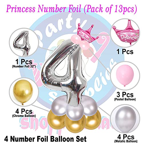 Image of Pink 32 Inches Numbers 4 Shape Large Big Foil Helium Balloons For Party Decorations In Happy Birthday Anniversary Office Items Materials Set Pack, Pack Of 13