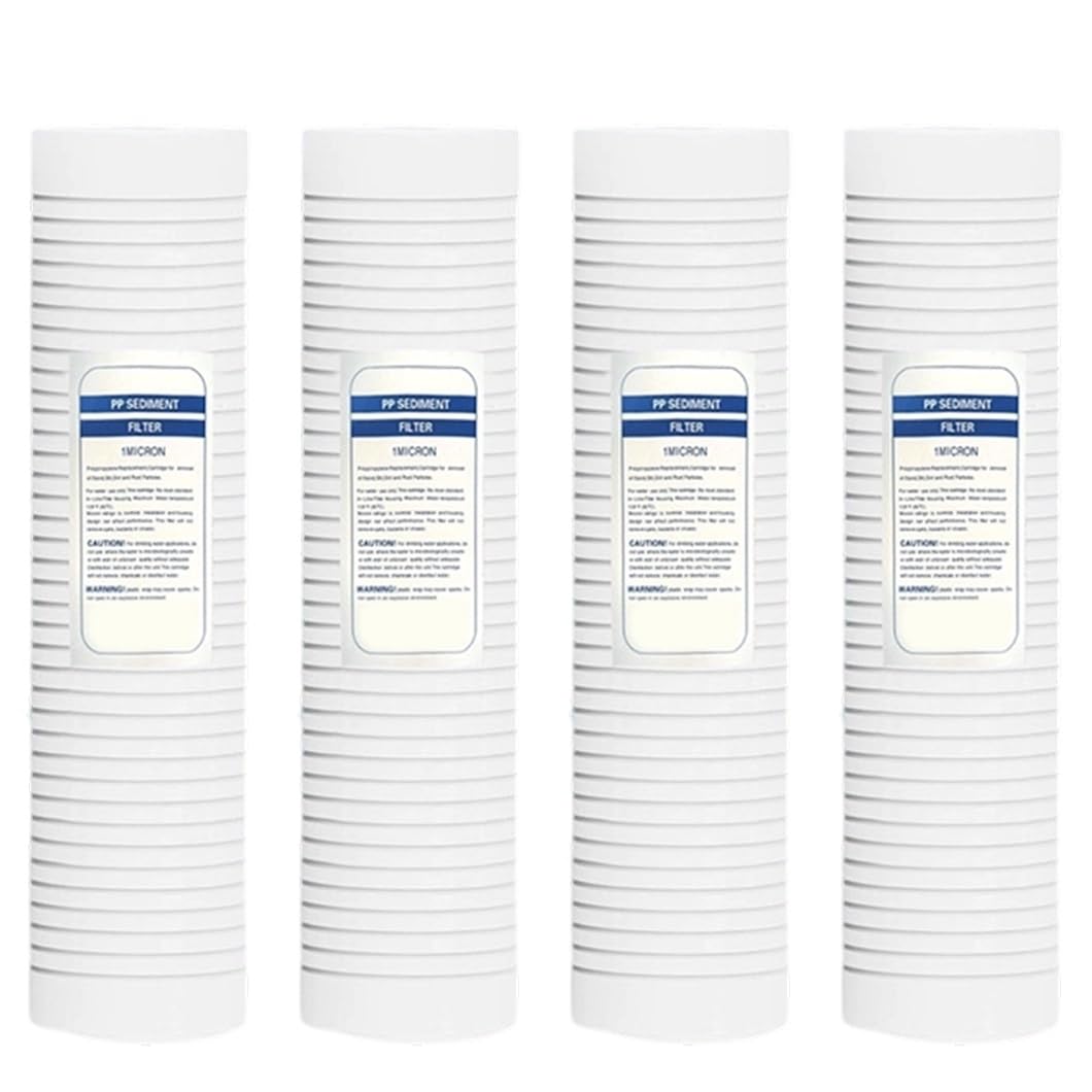 Lot de 4 cartouches filtrantes à sédiments en PP rainuré de 1 micron, 20 x 4,5 pouces, pour toute la maison, compatibles avec l'eau de puits et l'eau de ville