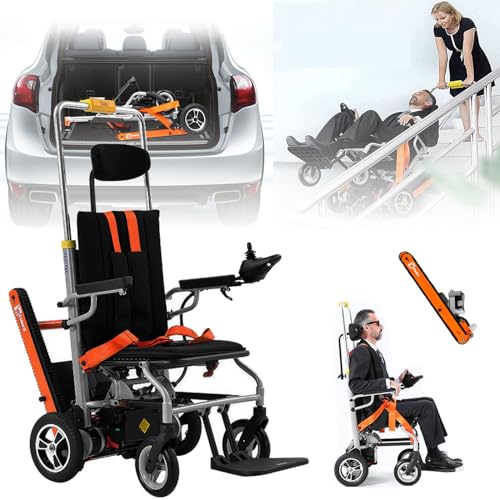 MáQuina Para Subir Escaleras (Puede Subir 2000 Escalones) + Silla Ruedas EléCtrica Plegable (Carga De 150 Kg), 1 AutomóVil Para 2 PropóSitos (Desmontaje RáPido 5S), Resistencia 25 Km