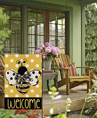 Summer Garden Flag For Outside,Welcome Bee With Polka Dots Small Yard Flags,Seasonal Decor For Farmhouse Holiday Spring Outdoor 12X18 Double Sided #TOP3