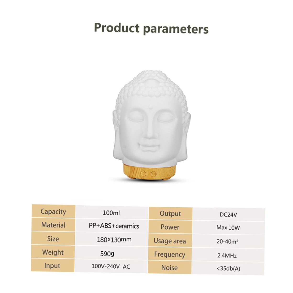 Buddha Kopf Aromatherapie Diffusor Weiß Keramik für Luftbefeuchtung | 1 Stück, Kompakte Form für Home Deko, 1l-volumen Passend fürs Nachttisch Setup