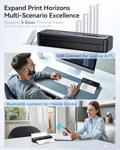 Phomemo Portable Printers Wireless for Travel, M832 Bluetooth Inkless Thermal Printer, Support 8.5''x 11'' US Letter & A4 Size, Small Mobile Printer for Phone and Laptop, for Home Car Office School
