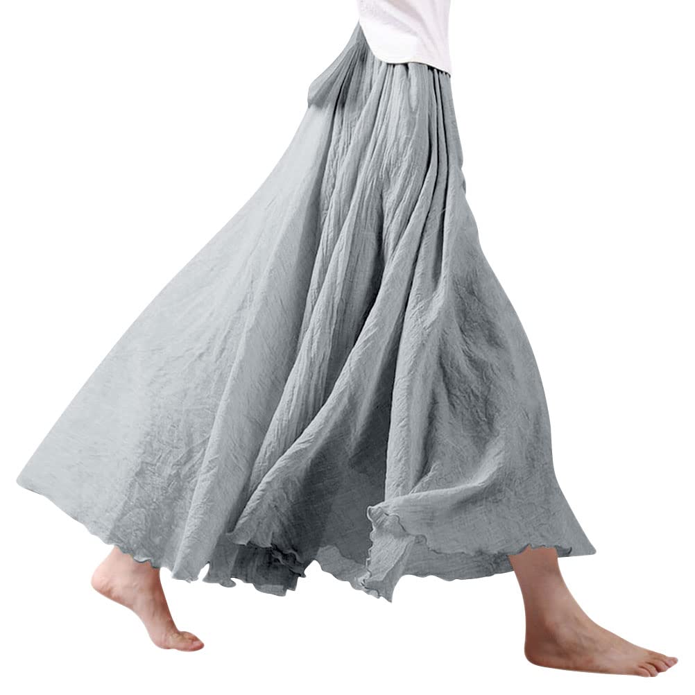 Women Bohemian Beach A-Line Dress Double Layer Elastic Waist Long Maxi Skirt
