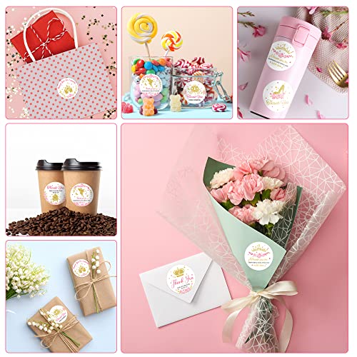 Japbor 240Pcs Little Princess Thank You Stickers, Glitter Gold Crown Baby Shower Sticker Labels For Girls, Pink Floral Birthday Party Favors Envelope Seals & Goodie Bags Decorations (2 Inch) #TOP4