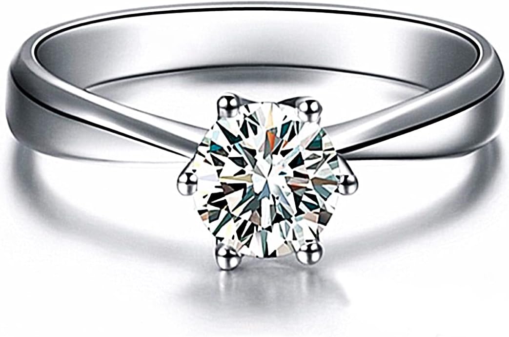 AndreAngel Engagement Ring Solitaire Solid Sterling Silver 925 Round Cut 6 mm Cubic Zirconia Stones 5A+ 0.75 Carats Wedding Promise Anniversary Bridal Valentines