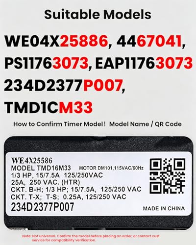 Image of WE04X25586 234D2377P007 TMD1CM33 Dryer Timer Compatible with GE /Hotpoint Dryer Replacement Part AP6032632 4467041 PS11763073 OEM Upgraded Dryer Timer, 1 Year Warranty
