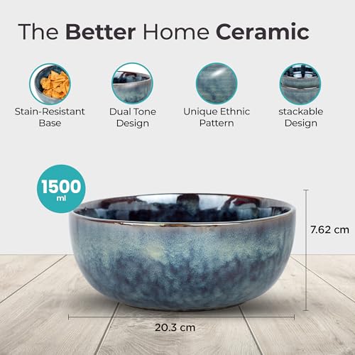Image of The Better Home Terra Series Ceramic Bowl for Snack & Dinner(1Pcs) | Ramen Soup Bowl | Microwave Safe | Chip Resistant | Snack Serving Bowl | Dinning Bowl | Katoris for Dinner | Serving Bowl Set