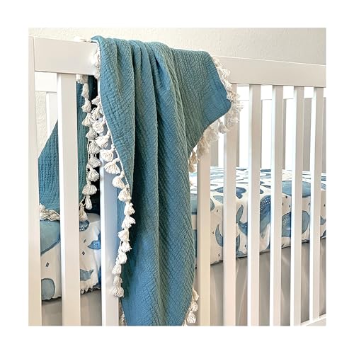 Image of Crane Baby Ocean Crib Sheet, 100% Cotton Fitted Sheet, 28 inch x 52 inch, Crib Sheets for Boys, Toddler Bed Sheets, Ocean Nursery Decor