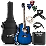 Ashthorpe Full-Size Dreadnought Cutaway Acoustic Electric Guitar Package with 10 Watt Amp - Blue