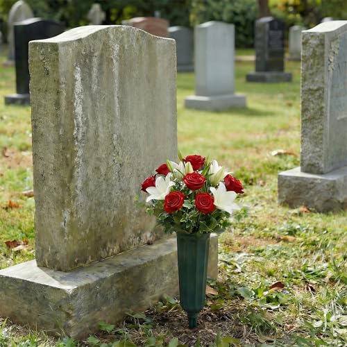 Image of Goaste 6 Pack Cemetery Vases with Foam Inserts, Memorial Floral Vases with Spikes, Grave Flower Holder Cones for Outdoor Use, Lawn Headstone Graveside Decoration, Fresh or Artificial Flowers, Green