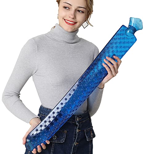 BOTOWI Botella de Agua Caliente Extra Larga, Bolsa de Agua Caliente Transparente Llena de Agua 2500 Ml para Compresas Frías y Calientes, Botella de Agua Termo para Invierno, Paquete de Hielo,Azul Cover