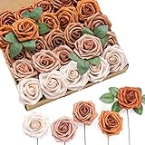 Ling's Moment Artificial Flowers Burnt Orange Ombre Colors Foam Rose 5 Tones for DIY Wedding Bouquets Centerpieces Arrangments Decorations(25pcs)