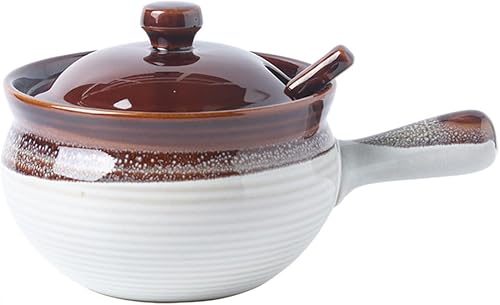 Sizikato Olla de condimento de porcelana de 13 onzas con tapa y cuchara, tazón de aceite para sal y cocina para el hogar