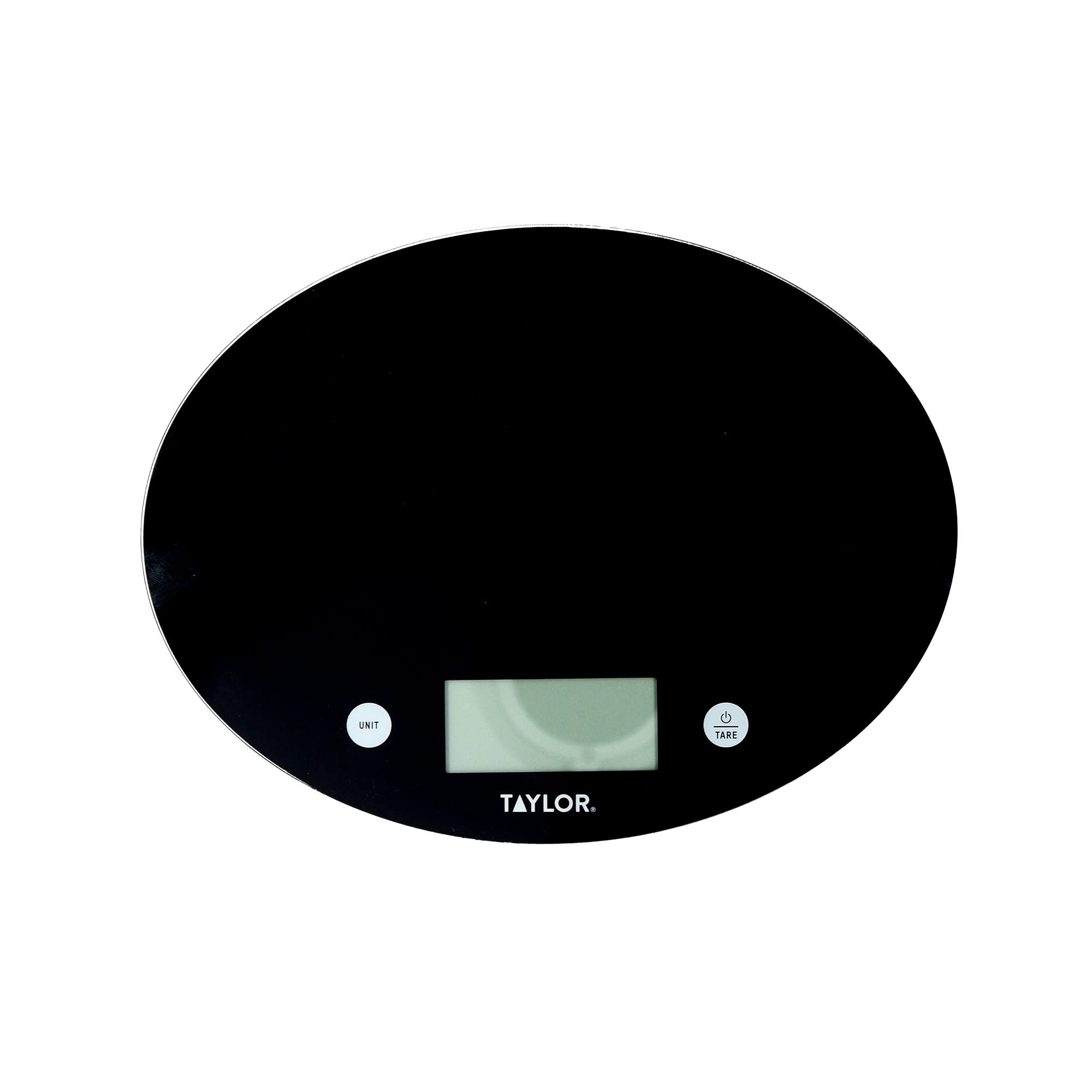 Taylor Balanza Digital de Vidrio de Cocina de Diseño Ultrafino y Redondo, Compacta, Función de Peso con Tara de Nivel Profesional con Alta Precisión, Negro, 5 kg de Capacidad