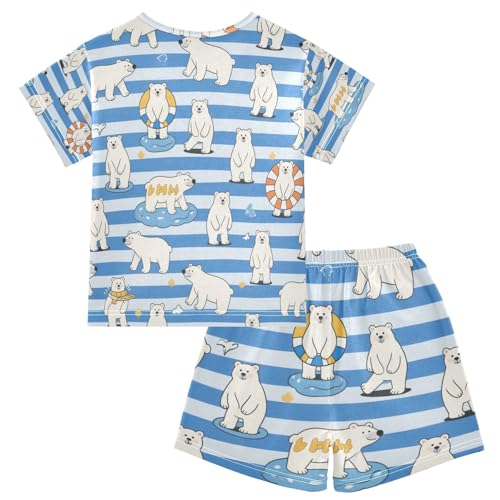 Girls 2 Piecing Pajama Set Nighty Pjs for Big Girls Nightwear 10Y Blue White Striped Bear pijama para jovenes hombres2