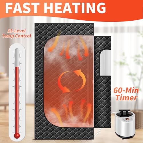 Image of Portable Steam Sauna Box with Red Light Therapy & 3L Large Steamer | 1200W Fast Heating Home Sauna for Relaxation, 71 inch Tall Indoor Personal Sauna Tent with 15 Gear Timer, Black