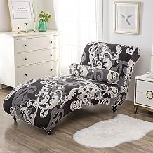 طباعة بلا ذراع Chaise Lounge أغطية كرسي مطاطي داخلي لغرفة المعيشة غرفة نوم تمتد صالة بدون ذراع Chaise Slipcover C