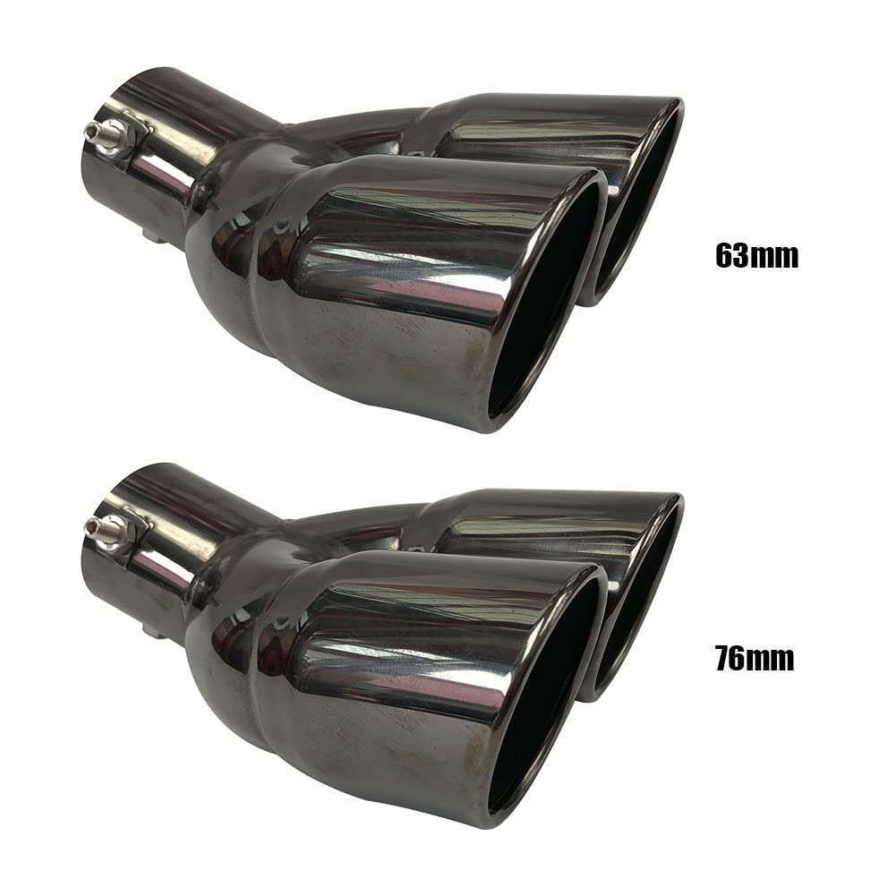 Terminale Di Scarico Universale In Acciaio Inox - Doppia Uscita 76 Mm, Ingresso 63 Mm, Per Pickup E Auto Modificate