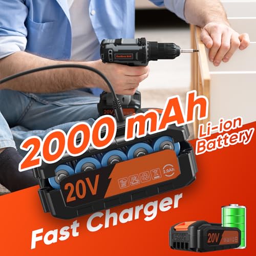 Image of Cordless Drill Set, 20V Power Drill with Power Pack 2.0Ah and Charger, 3 /8-Inch Keyless Chuck Electric drill, 25+1 Position, 42pcs Drilldriver Bits /Screws for DIY Projects (Black Grey)