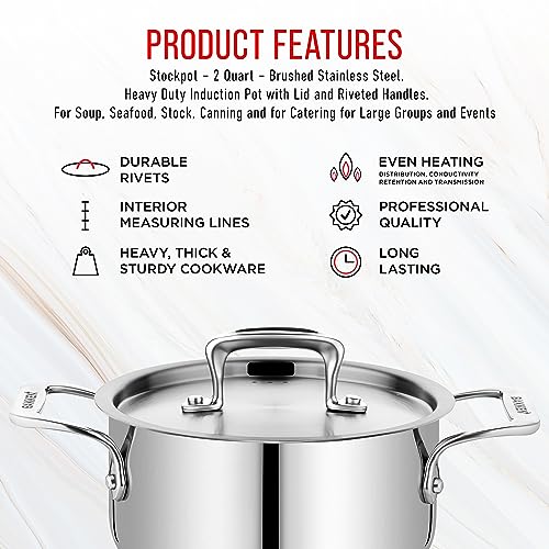 Stainless Steel Stockpot with Lid 2 Quart, Durable 18/8 Stainless Steel, Impact-Bonded Base for Even Heating, Riveted Handles, Oven & All Stove Compatible, Safe Up To 500°F (260°C) by Bakken- Swiss - Image 7